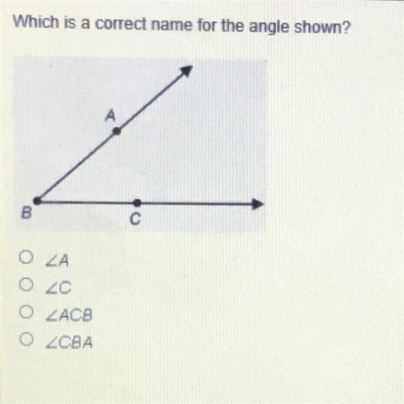 Which is a correct name for the angle shown?-example-1