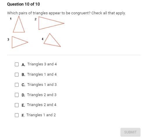 Which pair of triangles appear to be congruent? check all that apply-example-1