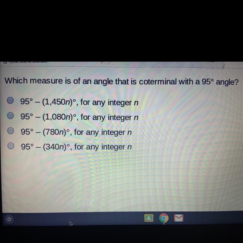 Which measure is of an angle that is conterminal with a 95 degree angle-example-1