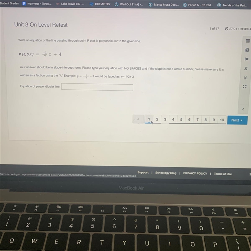 Unit 3 On Level Retest Write an equation of the line passing through point that is-example-1