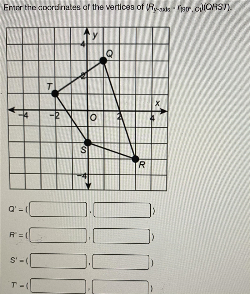 Enter the coordinates of the verticals of (R-y-axis) R(90,0) (QRST)-example-1