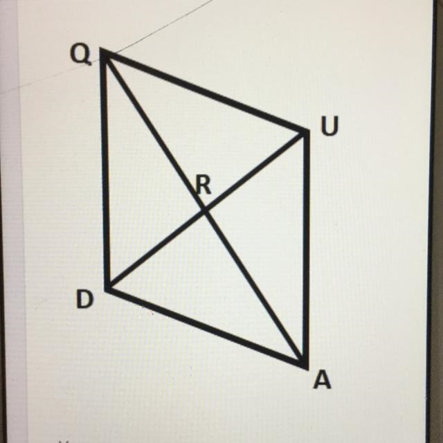 QUAD is a rhombus. If QR=21 , RD=20, what is the length of QD?-example-1