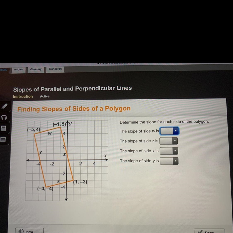 Determine the slope of each side of the polygon-example-1