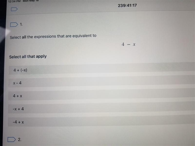 Select all the expressions that are equivalent to 4 - x.-example-1