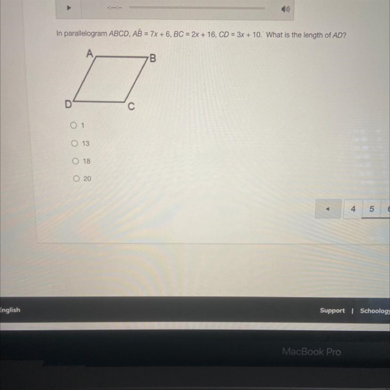 In parallelogram ABCD, AB = 7x + 6, BC = 2x + 16, CD = 3x + 10. What is the length-example-1