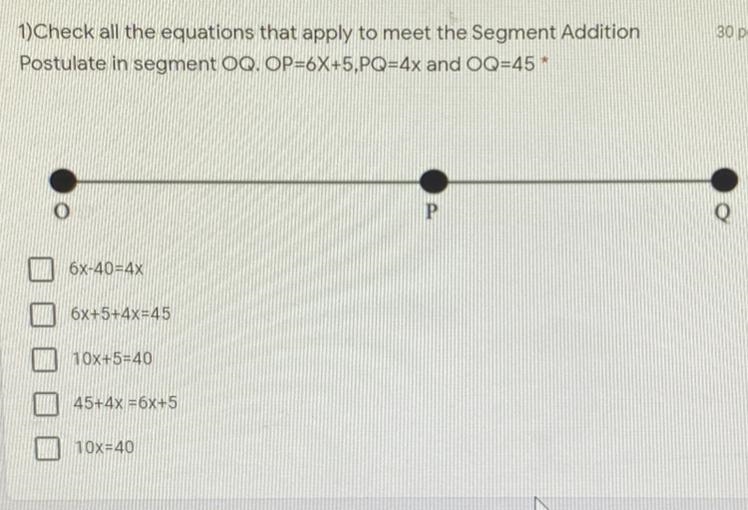 Check all the equations that apply to meet the Segment Addition Postulate in segment-example-1