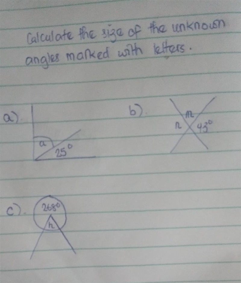 Calculate the unknown angles angles marked with letters​-example-1