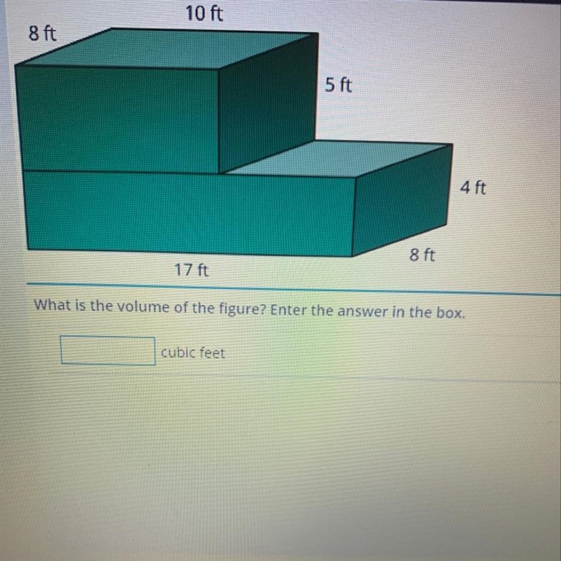 10 ft 8 ft 5 ft 4 ft 8 ft 17 ft What is the volume of the figure? Enter the answer-example-1