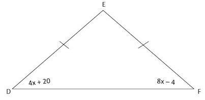 The following triangle is isosceles. Write an equation and use it to solve for x. Options-example-1