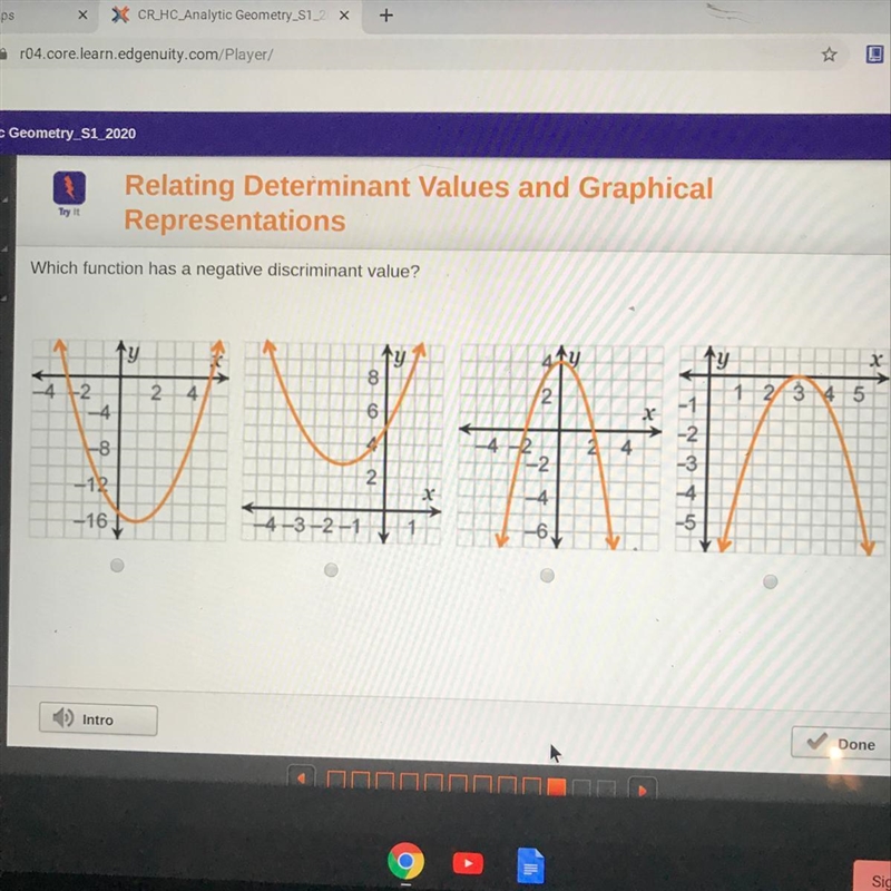 Which function has a negative discriminant value?-example-1