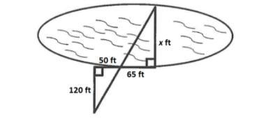 Thomas wanted to measure the width of the pond so he set up triangles as shown in-example-1