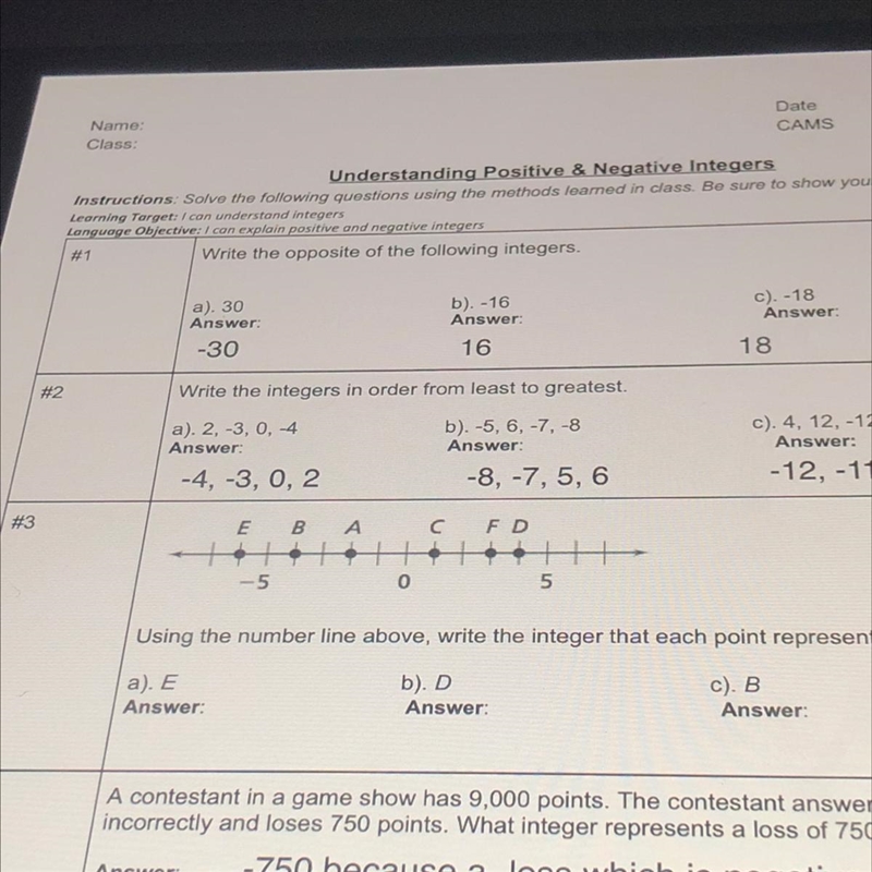 Using the number line above, write the integer that each point represents Pls answer-example-1