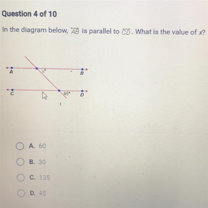 In the diagram below, ab is parallel to cd what is the value of x ?-example-1