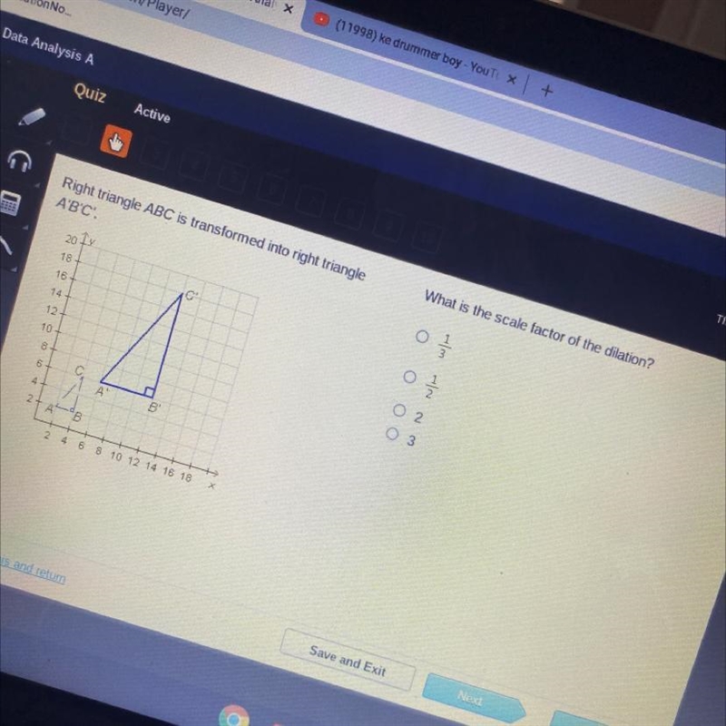 Right triangle ABC is transformed into right triangle A'B'C what is the scale factor-example-1