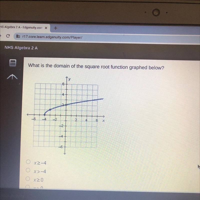 What is the domain of the square root function graphed below-example-1