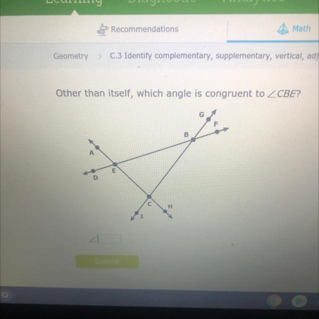 Other than itself, which angle is congruent to CBE?-example-1