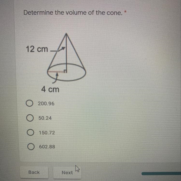 Determine volume of cone-example-1