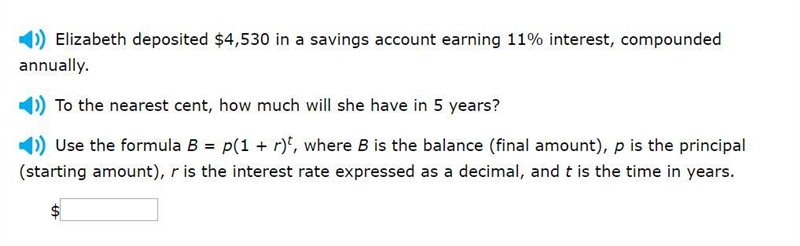 Correct answer only please! Elizabeth deposited $4,530 in a savings account earning-example-1