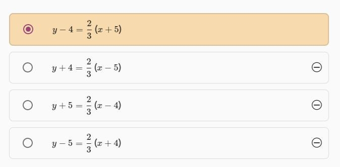 What is the equation in point-slope form of the line that passes through the point-example-1