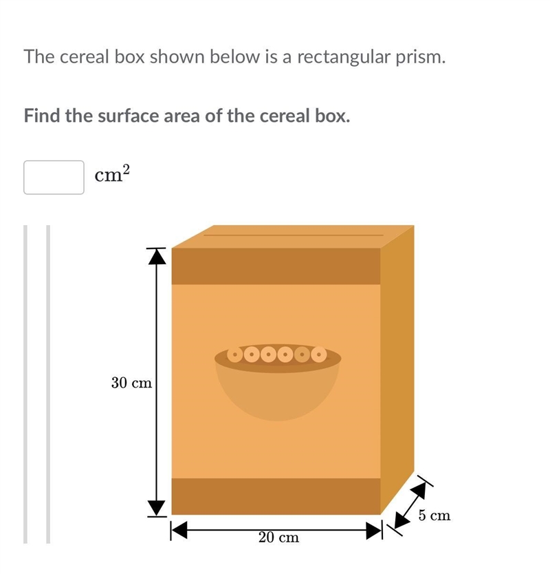 The cereal box shown below is a rectangular prism. Find the surface area of the cereal-example-1