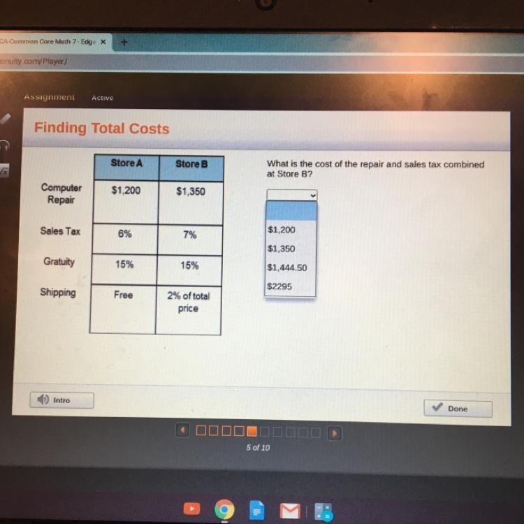 Store A Store B What is the cost of the repair and sales tax combined at Store B? Computer-example-1