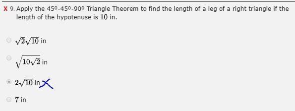 PLZ HELP Apply the 45º-45º-90º Triangle Theorem to find the length of a leg of a right-example-1