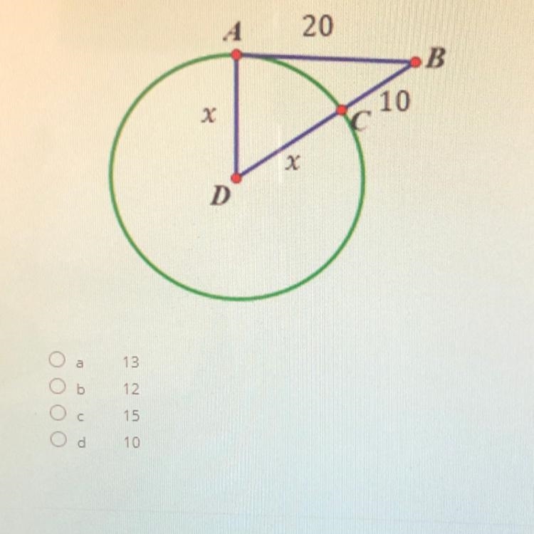 AB is tangent to circle D. Find the value of x.-example-1