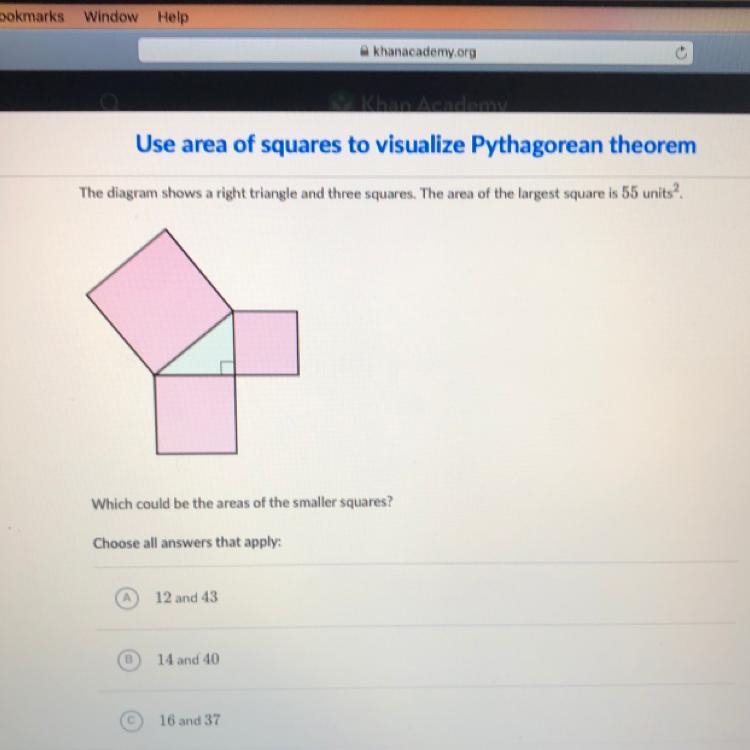 Use area of squares to visualize Pythagorean theorem The diagram shows a right triangle-example-1