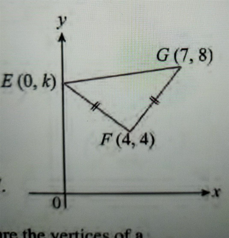 The diagram on the right shows an isosceles triangle EFG with vertices E(0,k), F(4,4) and-example-1