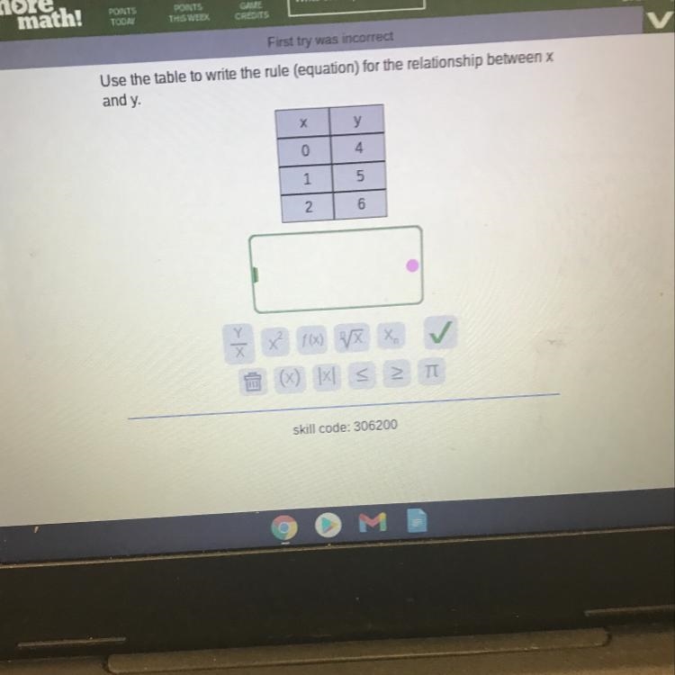 Use the table to write the rule (equation) for the relationship between x and y. х-example-1