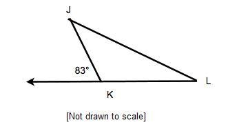 What is the measure of Angle J K L? Triangle J K L . The exterior angle to angle K-example-1