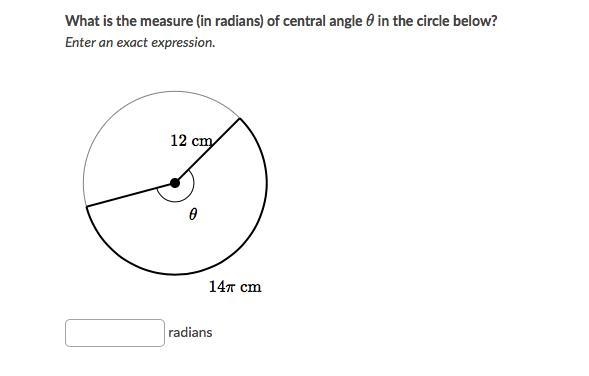 What is the measure (in radians) of central angle theta in the circle below? enter-example-1