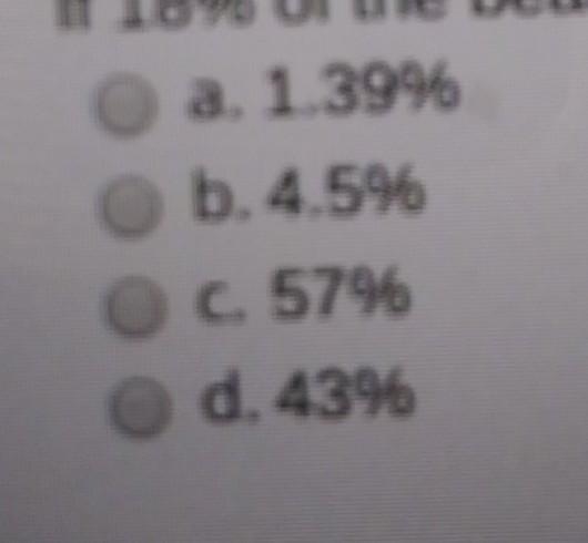 If 18% of the beads in a bag of green 25% are red, and 40% are purple, what is the-example-1