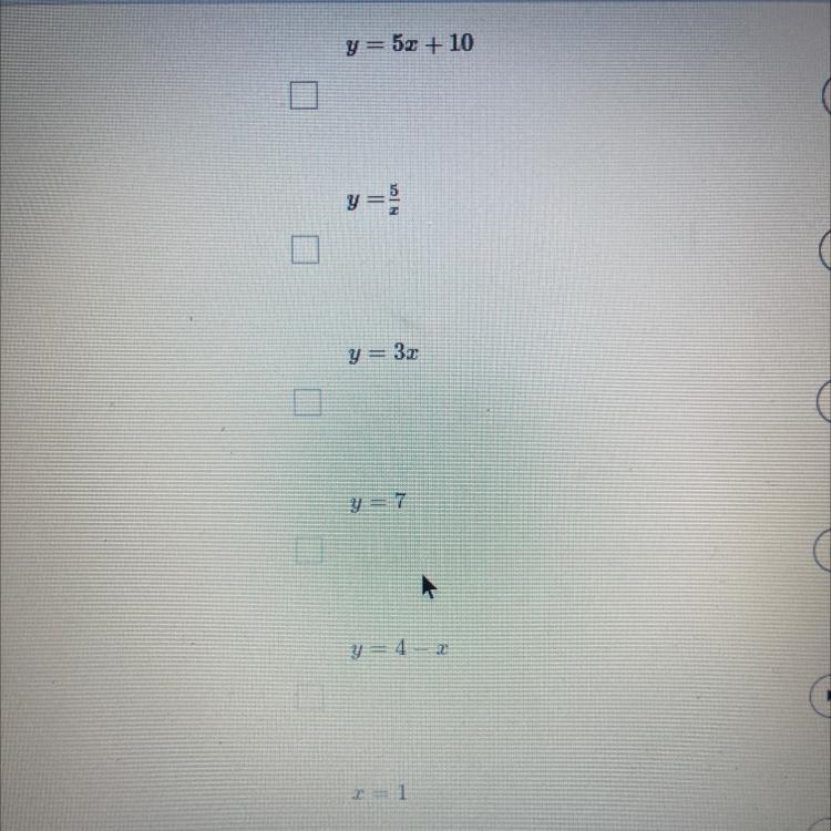 Which equations are linear functions? select all that apply-example-1