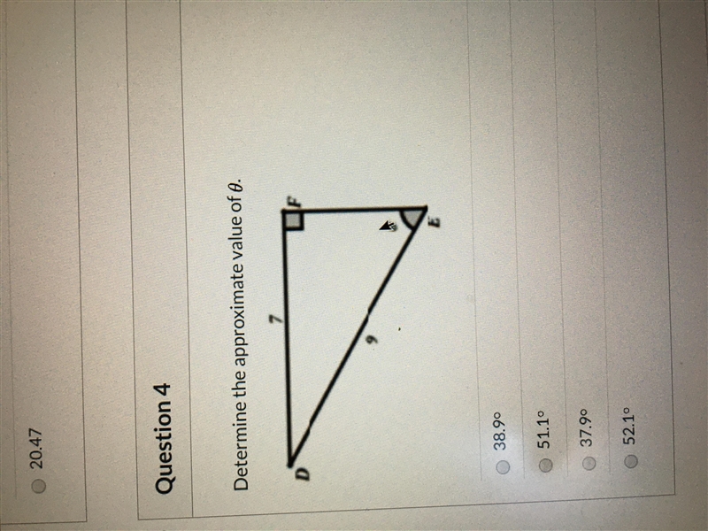 Determine the approximate value of θ. A. 38.9 B. 51.1 C. 37.9 D. 52.1-example-1