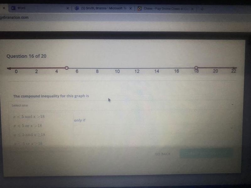 The compound inequality for the graph is _____? This compound inequality is true only-example-1