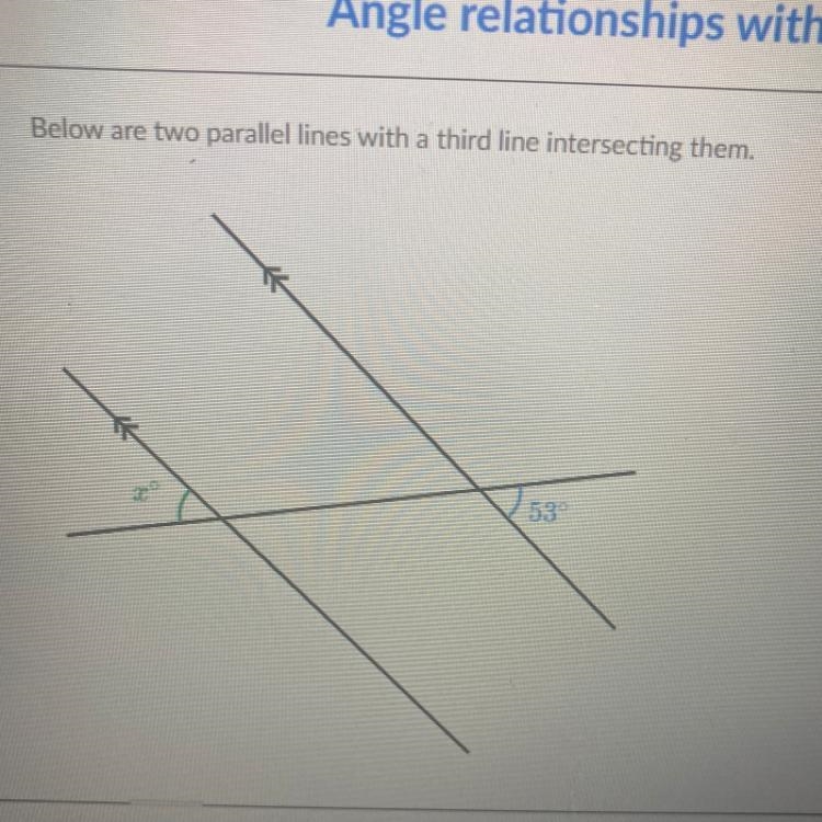 Below are two parallel lines with a third line intersecting them X = ?-example-1