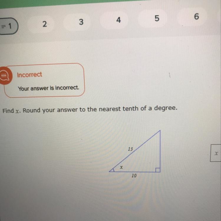 TOP Your answer is incorrect Find x. Round your answer to the nearest tenth of a degree-example-1