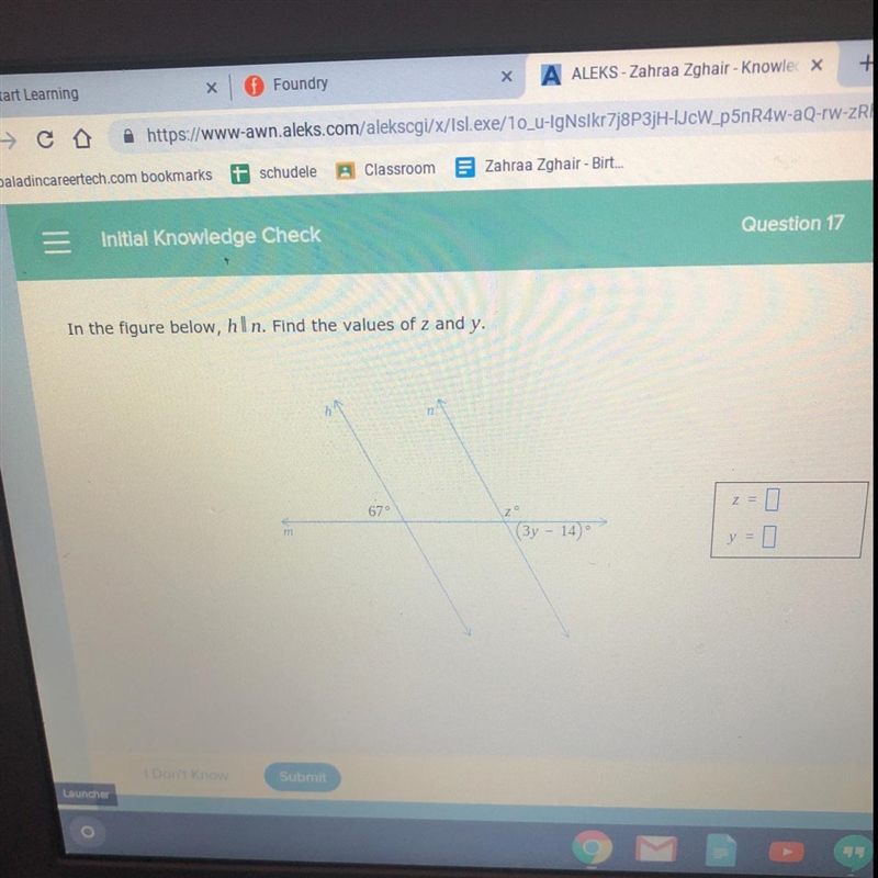 In the figure below, hln. Find the values of z and y.-example-1