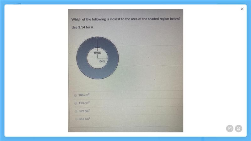 Which of the following is closest to the area of the shaded region below?-example-1