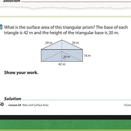 What is the surface area of this triangular prism? The base of each triangle is 42 m-example-1