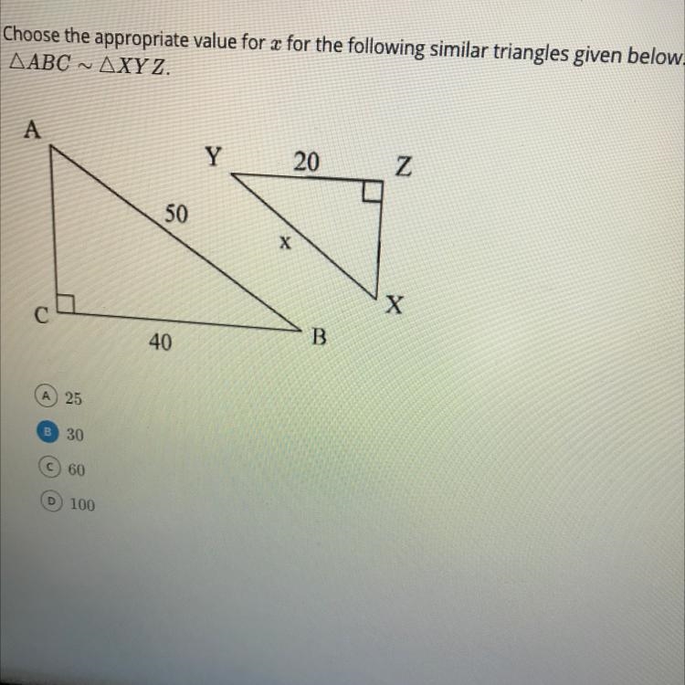 PLEASE HELP I DONT *look at pic* Choose the appropriate value for x for the following-example-1