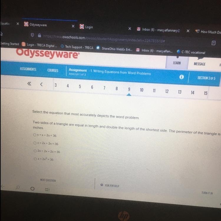 Two sides of a triangle are equal in length and double the length of the shortest-example-1