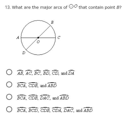 What are the major arcs of o0 that contain point B?-example-1