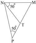 Look at the figure below: Triangle NPM has the measure of angle NPM equal to 50 degrees-example-1