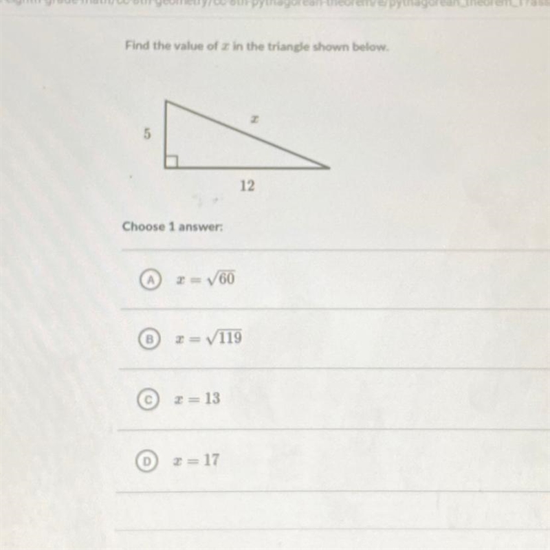 Find the value of x in the triangle shown below.-example-1