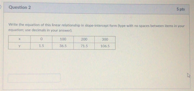 Write the equation of this linear relationship in slope intercept form, use decimals-example-1