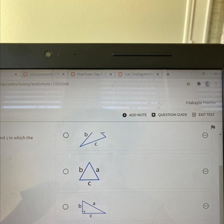 PLS HURRY!!! 80 POINTS!!!! Which figure below represents a triangle with sides a, band-example-1