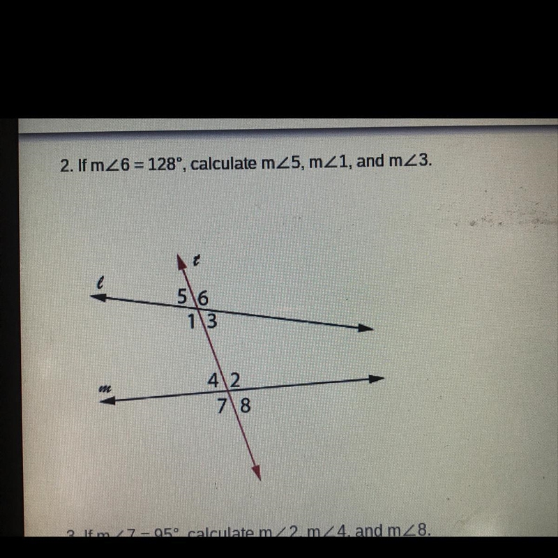 2. If m 26 = 128°, calculate m25, m_1, and m23. + 5 6 113 42 7 8-example-1