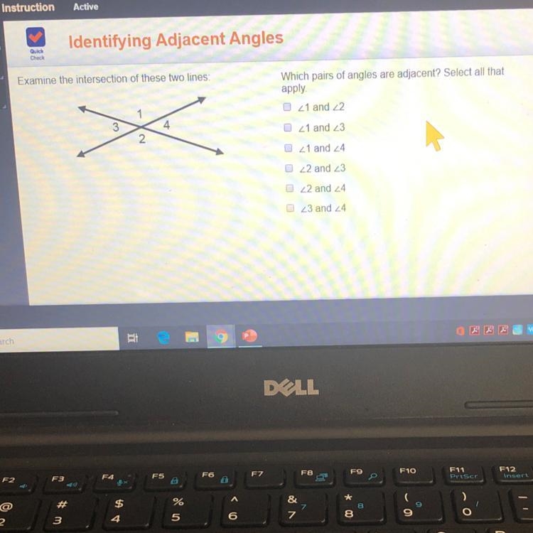 Which pair of angles are adjacent select all that apply-example-1